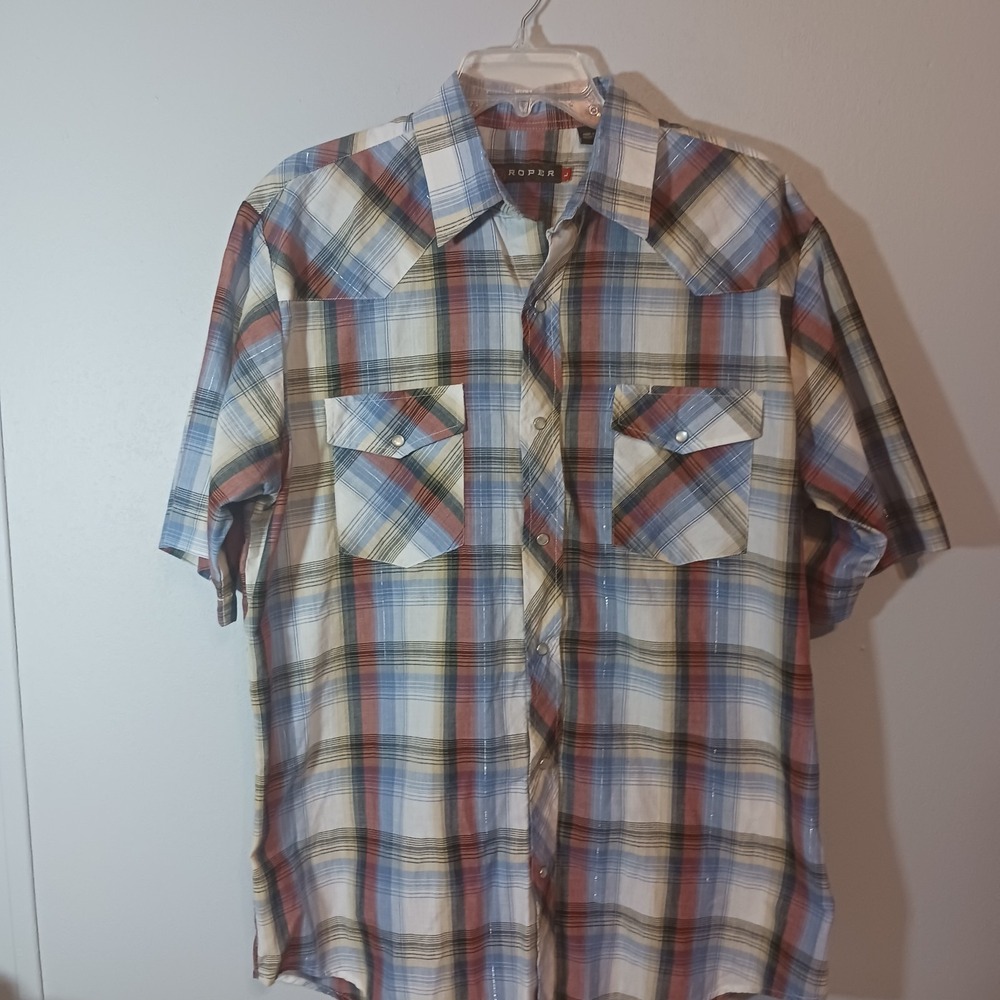 Roper Pearl Snap Western Men's L Plaid Short Sleeve